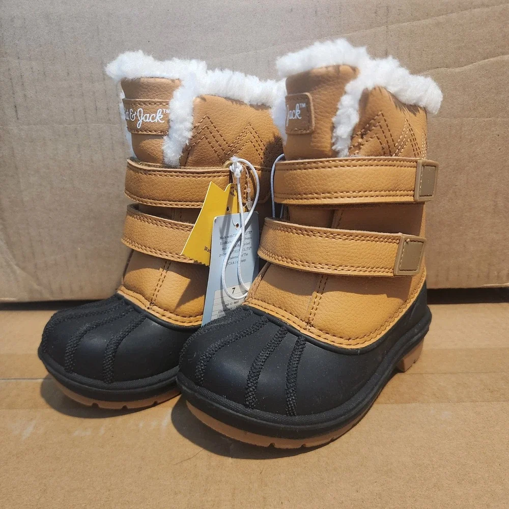Cat & Jack Toddler Boys Girls Snow Boots Tan Black Winter Boots Size 7 NWT